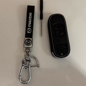 Mazda Key Fob Keychain and Fob Case Cover in Black Leather NWT